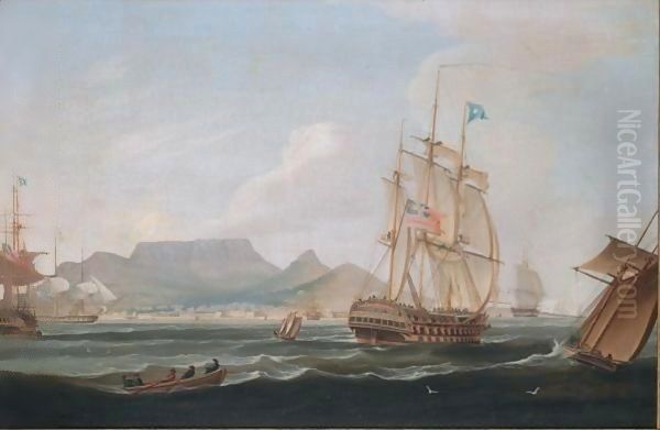 The East Indiaman Lowther Castle, Off Table Bay, Cape Town Oil Painting by William Huggins