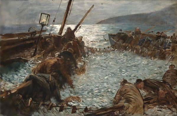 A Study For The Pilchards Oil Painting by Charles Napier Hemy