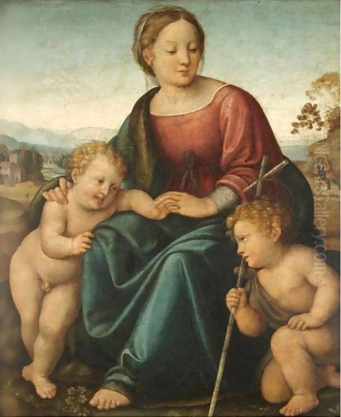 The Madonna And Child With The Infant Saint John The Baptist Oil Painting by Raphael (Raffaello Sanzio of Urbino)