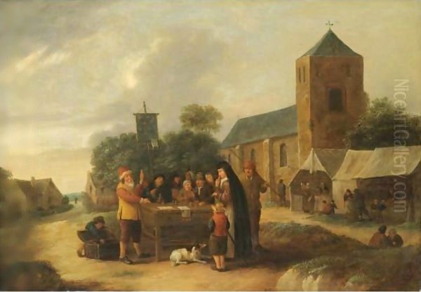 A Village Fair With A Quack Doctor Entertaining A Crowd Oil Painting by Bartholomeus Molenaer