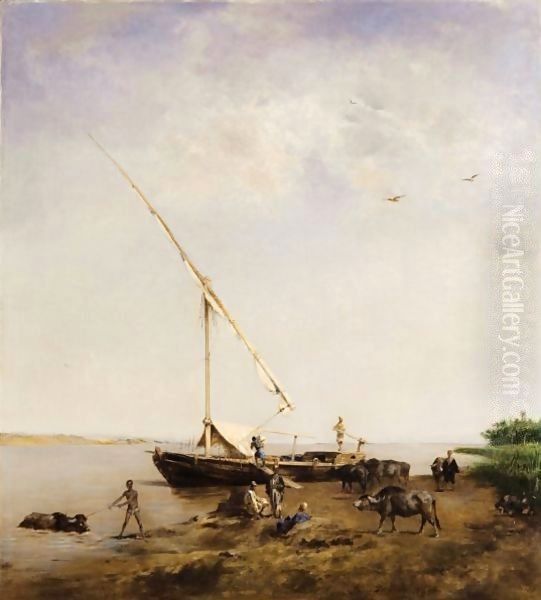 Boat On The Nile Oil Painting by Eugene Fromentin