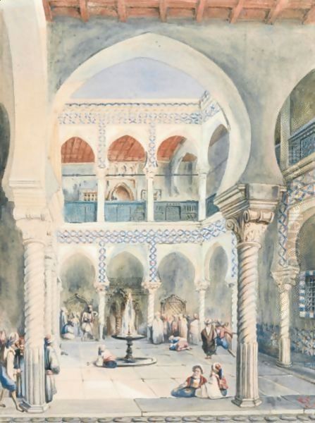 A Party In Djenina Palace, Alger Oil Painting by Pascal Xavier Coste