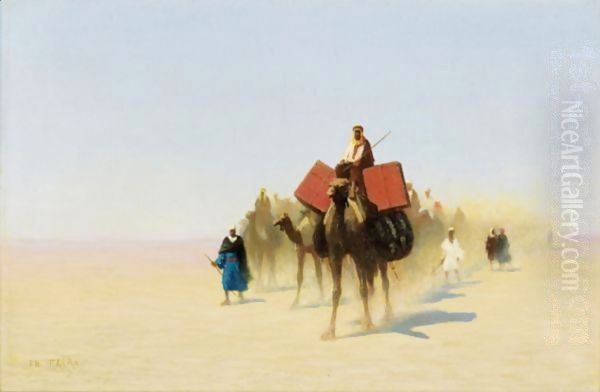 Caravan Of Egyptian Dealers, Suez Desert Oil Painting by Charles Theodore Frere