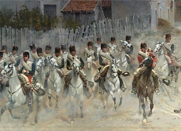 Chasseurs De La Garde A Fragment Of The Panorama De Rezonville Oil Painting by Jean Baptiste Edouard Detaille