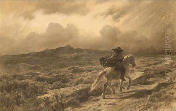 Horse And Rider On The Scottish Highlands (The Approaching Storm) Oil Painting by Rosa Bonheur