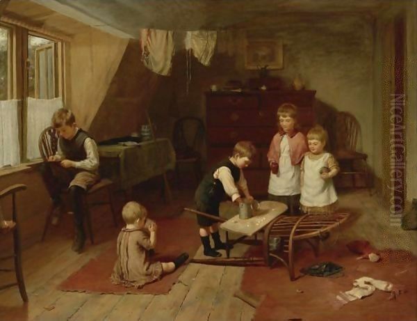 Children At Play Oil Painting by Herry Brooker