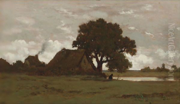 Chaumieres Pres De L'Etang Oil Painting by Theodore Rousseau