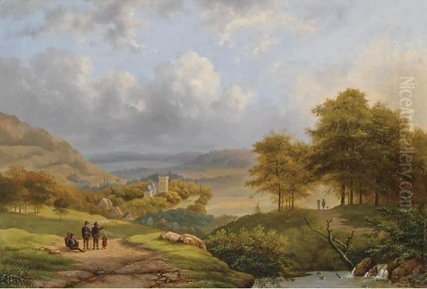 Figures In An Extensive Summer Landscape Between Nijmegen And Cleves Oil Painting by Lodewijk Johannes Kleijn