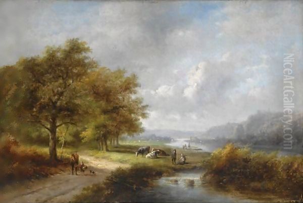 A Traveller In A Wooded Landscape Oil Painting by Jan Evert Morel