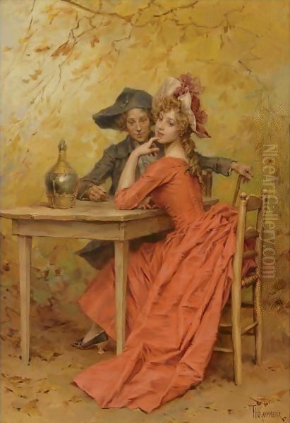 The Lady In Red Oil Painting by Frederick Hendrik Kaemmerer