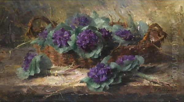 Flower Sprigs In A Basket Oil Painting by Frans Mortelmans