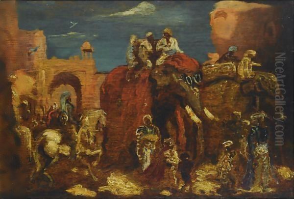 A Parade Of Elephants Oil Painting by Marius Bauer