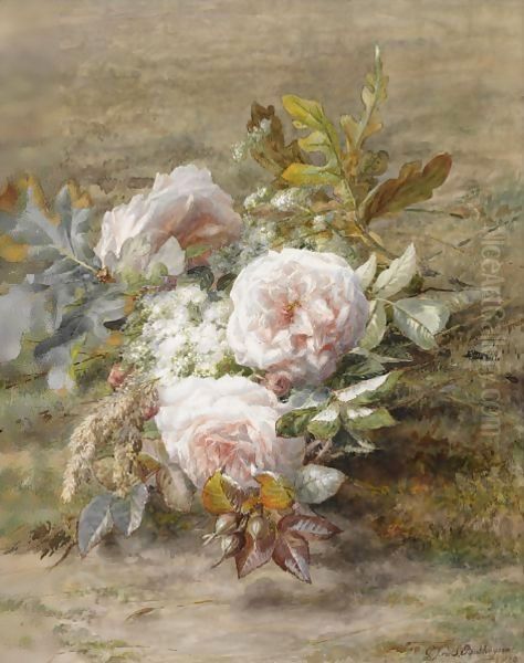 A Flower Still Life With Roses Oil Painting by Geraldine Jacoba Van De Sande Bakhuyzen