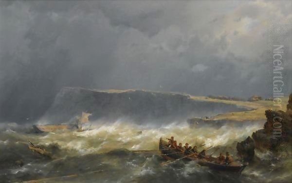 A Ship Wreck Off The Coast Oil Painting by Hermanus Koekkoek