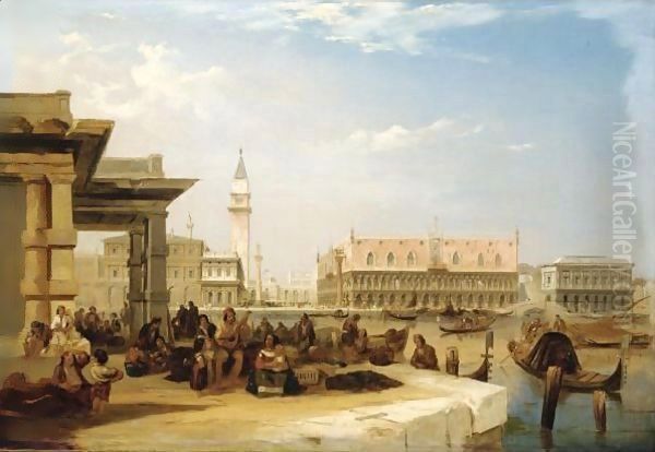 The Doge's Palace, From The Dogana, Venice Oil Painting by Edward Pritchett