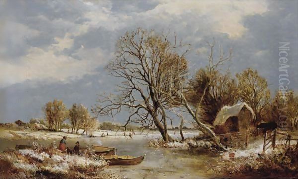 Winter On The Stour Oil Painting by Sidney Richard Percy