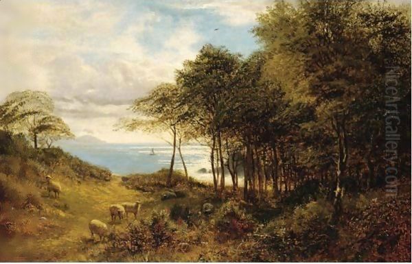 Sheep Grazing By The Sea Oil Painting by Alfred Glendening