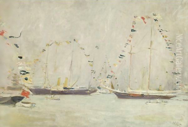 Yachts Amarres Aux Pavois Oil Painting by Paul Cesar Helleu