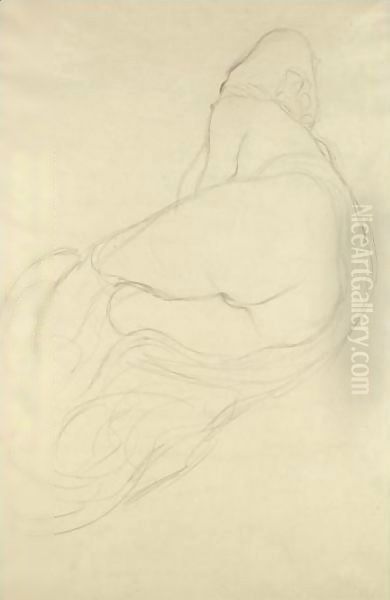 Ruckenhalbakt Nach Links (Semi-Nude, Back View Facing Left) Oil Painting by Gustav Klimt