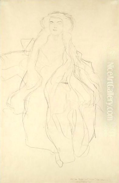 Sitzende Von Vorne (Seated Woman, Frontal View) Oil Painting by Gustav Klimt