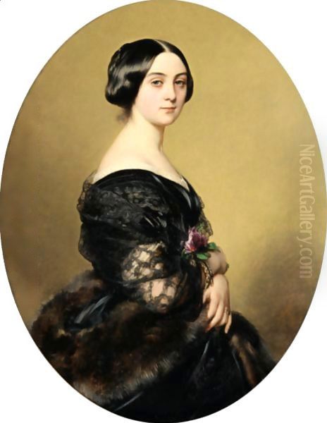 Portrait De La Baronne Henri Hottinguer, Nee Caroline Delessert Oil Painting by Franz Xavier Winterhalter