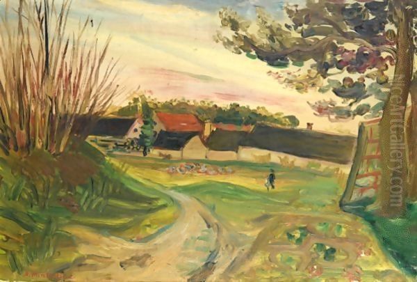 Promeneurs Devant Une Ferme Oil Painting by Abraham Mintchine