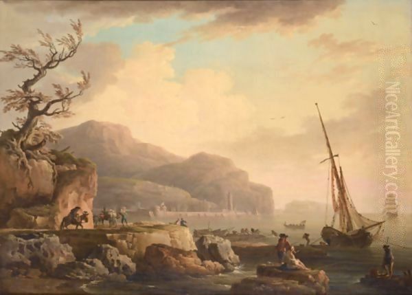 Vue D'Un Port Mediterraneen Oil Painting by Vernet Claude Joseph