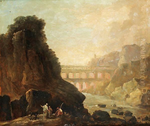 Vue Imaginaire Du Pont Du Gard Oil Painting by Hubert Robert