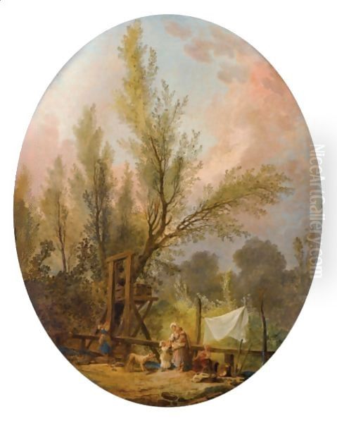 Lavandieres Pres D'Un Puits, Dit Aussi Le Puits Rustique Oil Painting by Hubert Robert