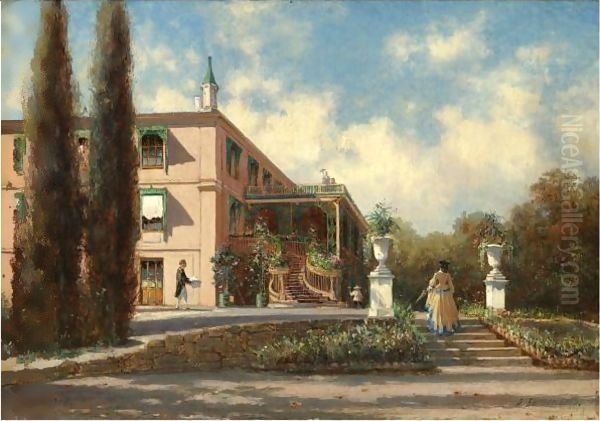 View Of The Grand Palace, Livadia Oil Painting by Aleksei Petrovich Bogolyubov