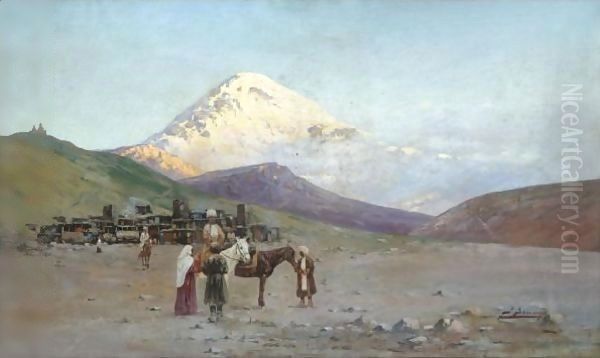 Mountain Caravanserai Oil Painting by Richard Karlovich Zommer