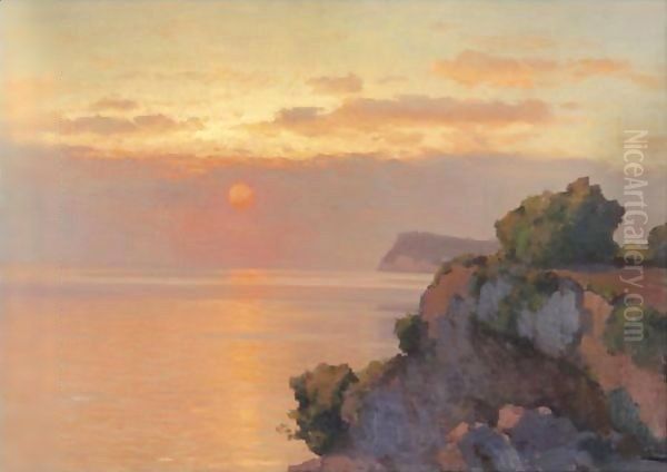 Sunset Over The Sea Oil Painting by Aleksei Vasilievich Hanzen