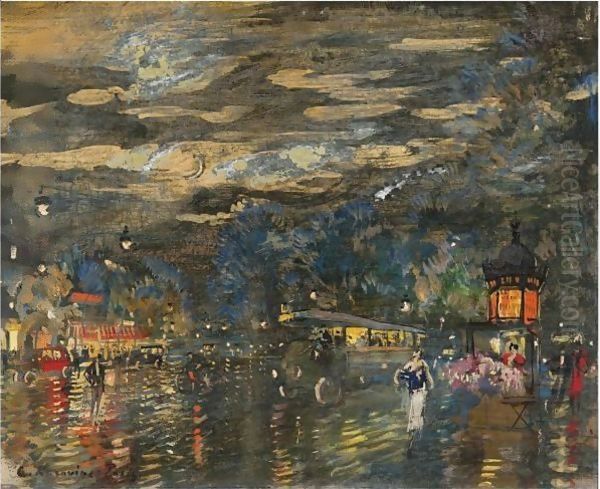 Parisian Boulevard By Night Oil Painting by Konstantin Alexeievitch Korovin