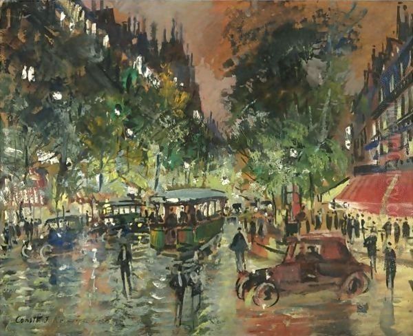 Parisian Boulevard By Night 2 Oil Painting by Konstantin Alexeievitch Korovin