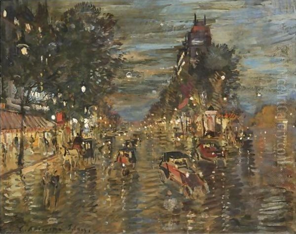 Paris By Night 7 Oil Painting by Konstantin Alexeievitch Korovin