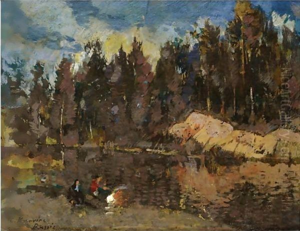 At The Lake Oil Painting by Konstantin Alexeievitch Korovin