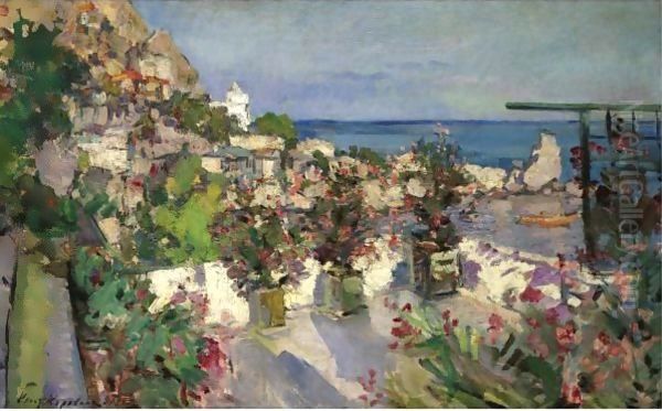 View From The Terrace, Gurzuf Oil Painting by Konstantin Alexeievitch Korovin