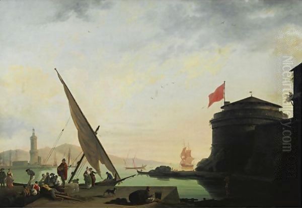 View Of A Mediterranean Harbor With Fishermen Oil Painting by Thomas Patch