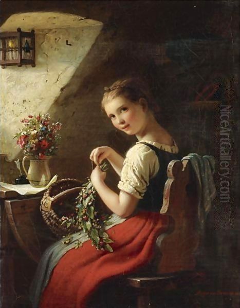 Making A Bouquet Oil Painting by Meyer Georg von Bremen