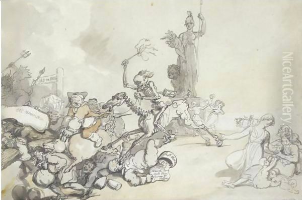 Downfall Of Monopoly Oil Painting by Thomas Rowlandson