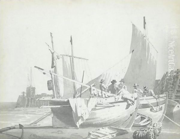 Boats In The Harbour At Dover Oil Painting by Joseph Mallord William Turner