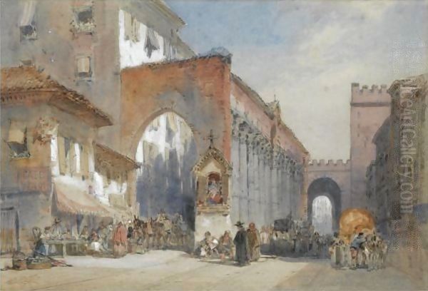 View Of The Roman Columns, San Lozenzo, Milan Oil Painting by William Callow