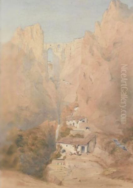 View Of The Puente Nuevo, Ronda, Spain Oil Painting by David Roberts