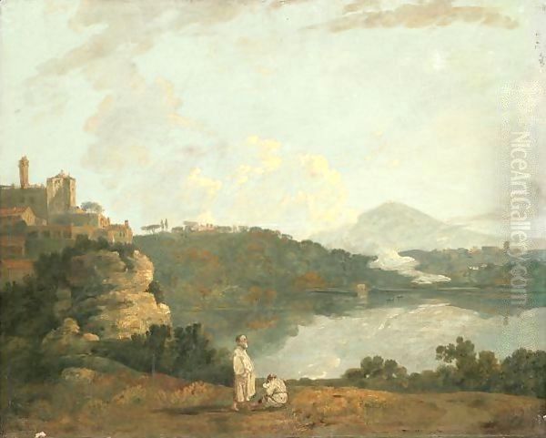 Friars In A Landscape Oil Painting by Richard Wilson