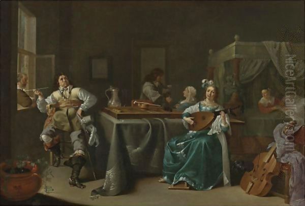 A Merry Company In An Interior Oil Painting by Jacob Duck