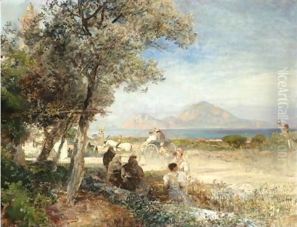 Blick Auf Den Golf Von Neapel (View Of The Bay Of Naples) Oil Painting by Oswald Achenbach