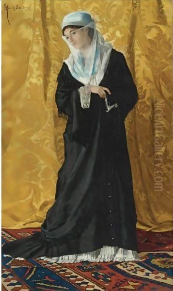 A Lady Of Constantinople Oil Painting by Osman (Edhem Pacha Zadeh) Hamdy-Bey