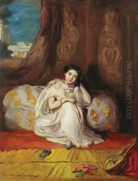 Jeune Fille Mauresque, Assise Dans Un Riche Interieur (Almee) Oil Painting by Theodore Chasseriau