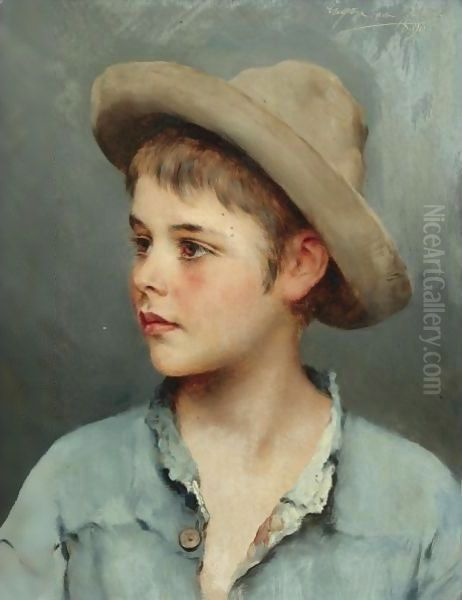 His New Hat Oil Painting by Eugene de Blaas