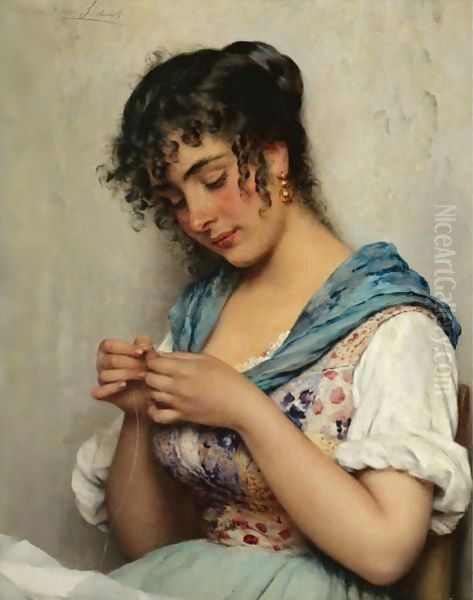 A Venetian Beauty Oil Painting by Eugene de Blaas